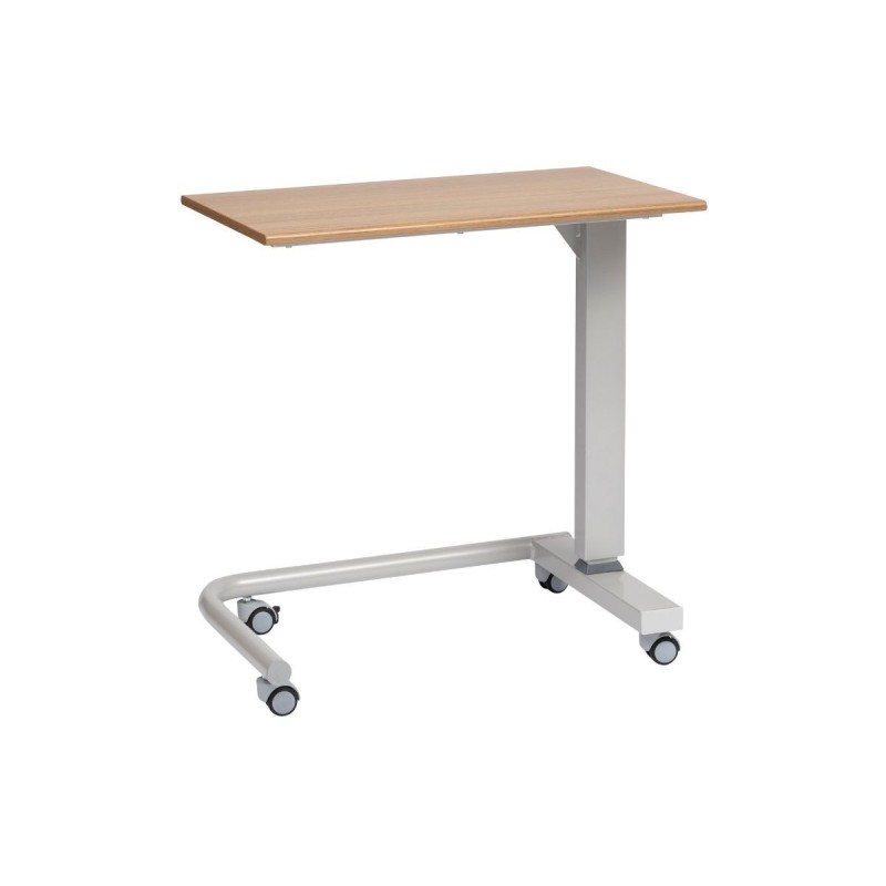 Alerta Gas Lift Overbed Table, Walnut Finish, Wheelchair Accessible Base with Braking Castors