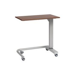 Alerta Gas Lift Overbed Table, Oak Finish, Wheelchair Accessible Base with Braking Castors