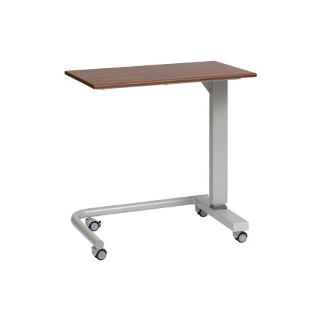 Alerta Gas Lift Overbed Table, Oak Finish, Wheelchair Accessible Base with Braking Castors