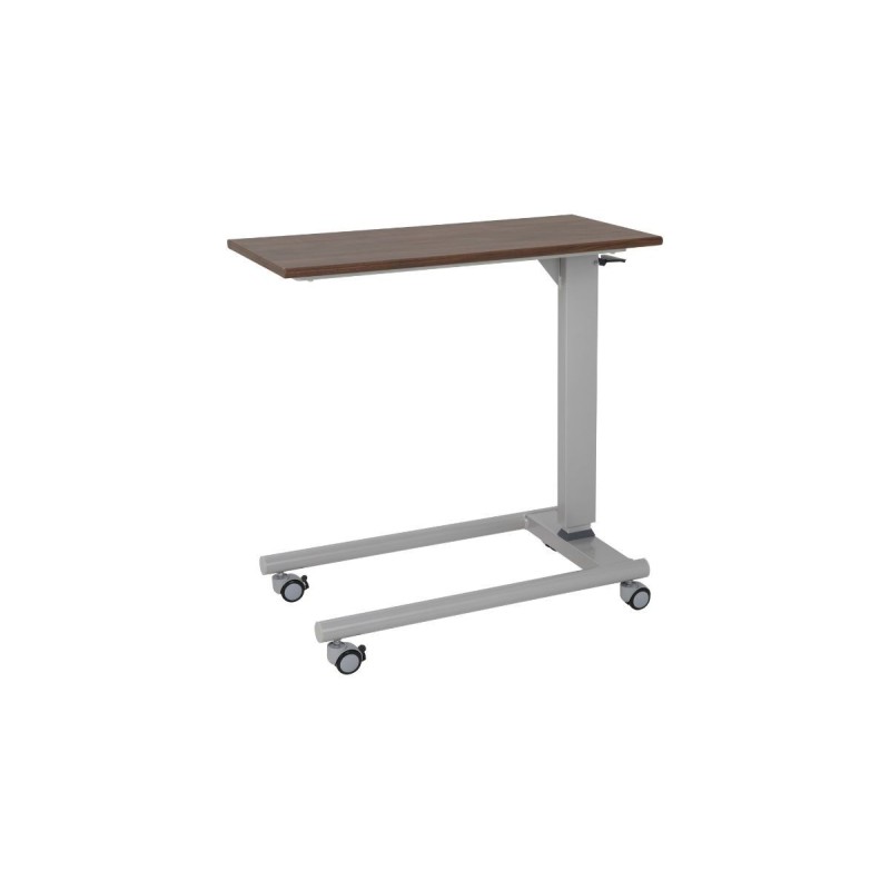 Alerta Gas Lift Overbed Table, Oak Finish, Straight Leg Base with Braking Castors