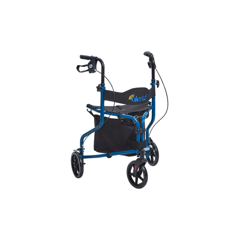 Three-Wheel Aluminium Walker with Seat & Bag, Foldable Lightweight Mobility Aid