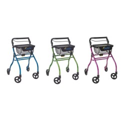 Alerta Four-Wheel Aluminium Lightweight Indoor Rollator, Compact, Foldable Rollator with Tray and Basket