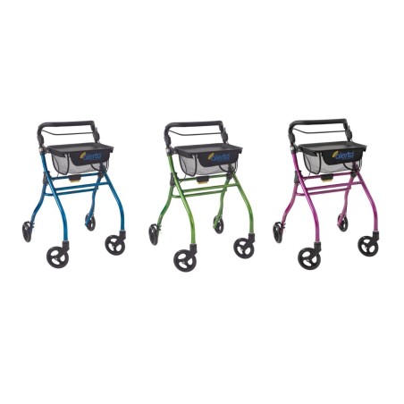 Alerta Four-Wheel Aluminium Lightweight Indoor Rollator, Compact, Foldable Rollator with Tray and Basket