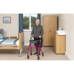 Alerta Four-Wheel Aluminium Lightweight Indoor Rollator, Compact, Foldable Rollator with Tray and Basket