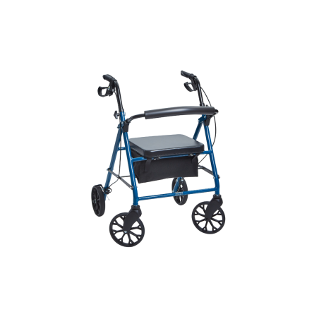 Four-Wheeled Rollator with Solid Back, Lightweight Aluminium Frame, Padded Seat and Storage Bag